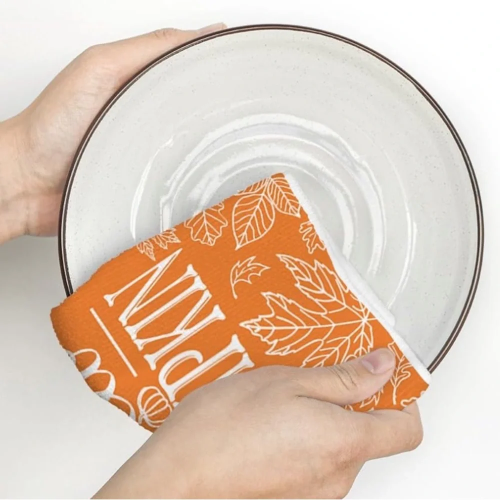 Set of 2 Hello Pumpkin Fall Kitchen Towels , 18x26 Inch Seasonal Hand Towels